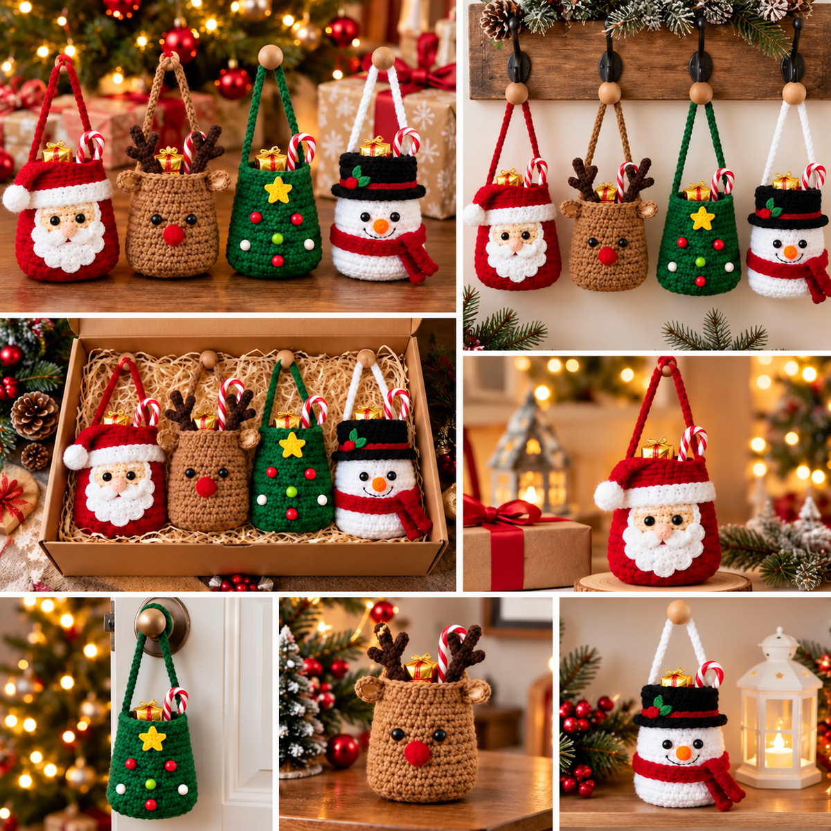 Christmas Treat Bag Crochet Pattern Bundle PDF | 4 Festive Gift Pouches