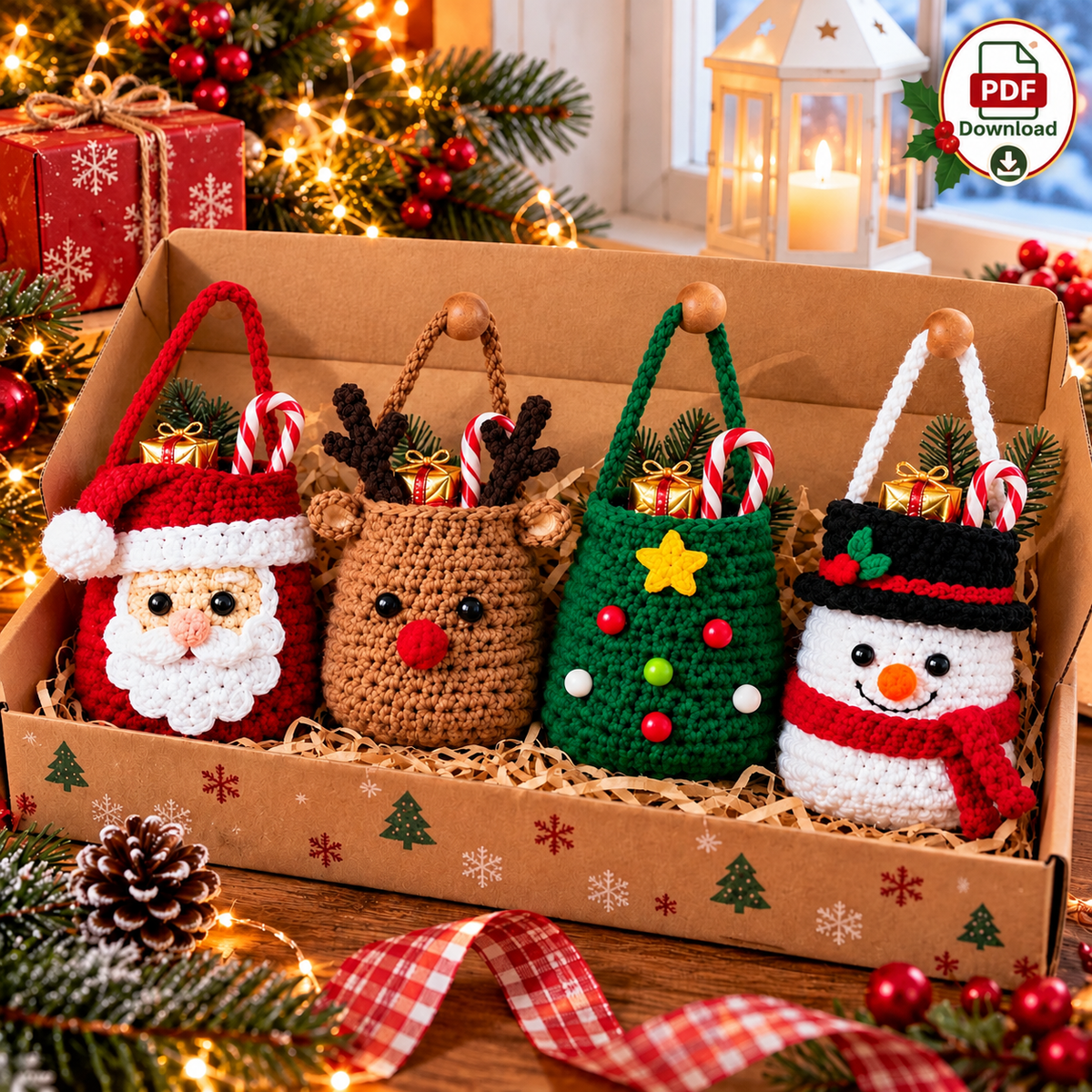 Christmas Treat Bag Crochet Pattern Bundle PDF | 4 Festive Gift Pouches