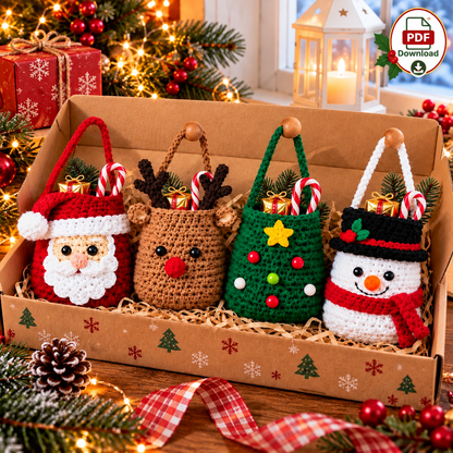 Christmas Treat Bag Crochet Pattern Bundle PDF | 4 Festive Gift Pouches