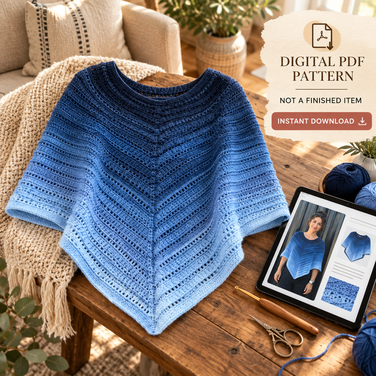 Lightweight Crochet Poncho Pattern PDF | Top-Down Summer Poncho