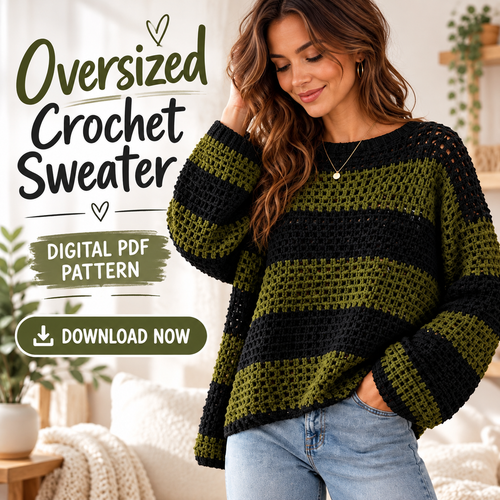 Oversized Mesh Crochet Sweater Pattern PDF | Striped Pullover