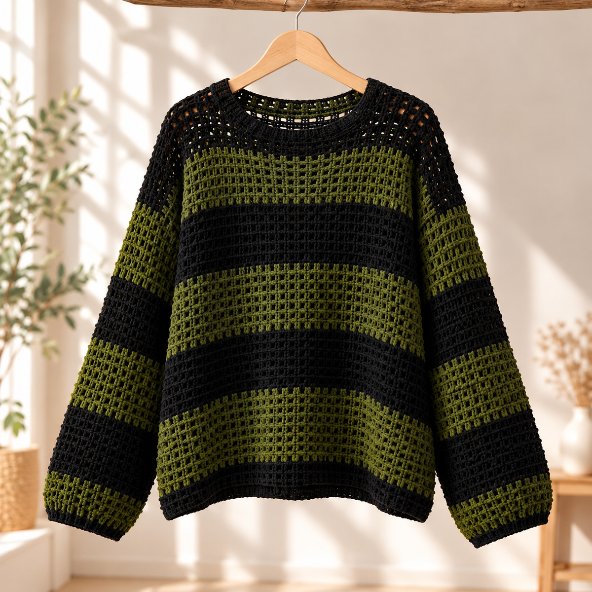 Oversized Mesh Crochet Sweater Pattern PDF | Striped Pullover
