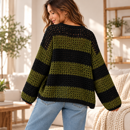 Oversized Mesh Crochet Sweater Pattern PDF | Striped Pullover