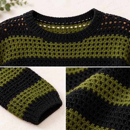 Oversized Mesh Crochet Sweater Pattern PDF | Striped Pullover