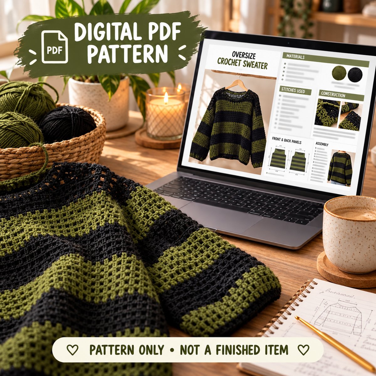 Oversized Mesh Crochet Sweater Pattern PDF | Striped Pullover