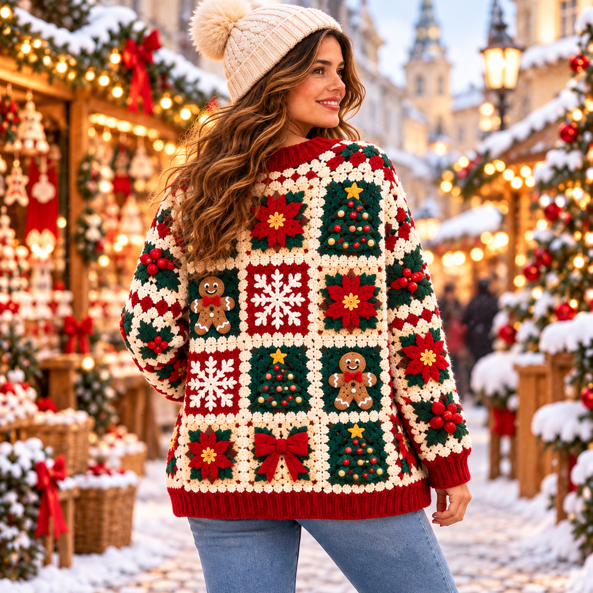 Christmas Granny Square Cardigan Crochet Pattern PDF | Holiday Patchwork Sweater