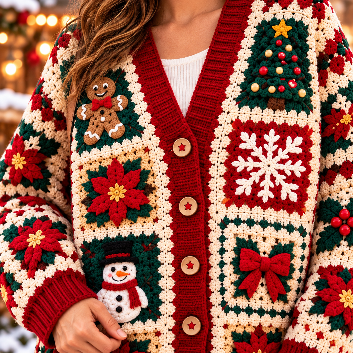 Christmas Granny Square Cardigan Crochet Pattern PDF | Holiday Patchwork Sweater