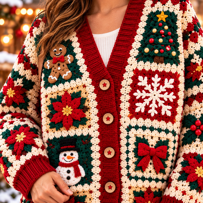 Christmas Granny Square Cardigan Crochet Pattern PDF | Holiday Patchwork Sweater