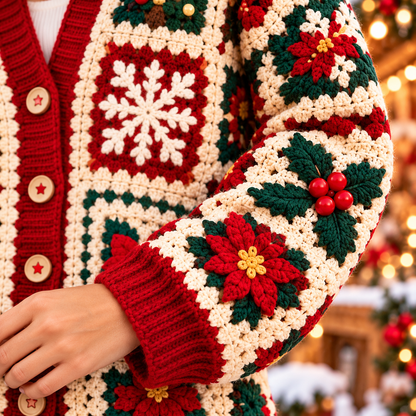 Christmas Granny Square Cardigan Crochet Pattern PDF | Holiday Patchwork Sweater