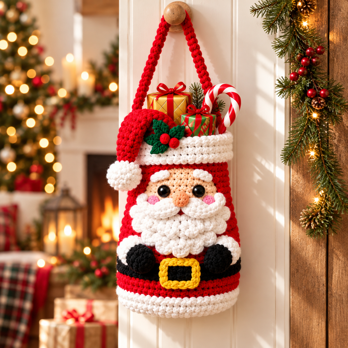 Christmas Gift Basket Crochet Pattern PDF | 4 Santa Reindeer Snowman Tree Bags