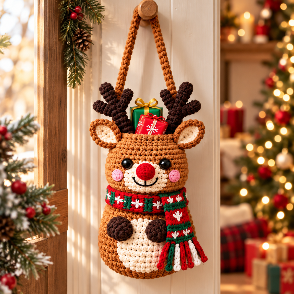 Christmas Gift Basket Crochet Pattern PDF | 4 Santa Reindeer Snowman Tree Bags