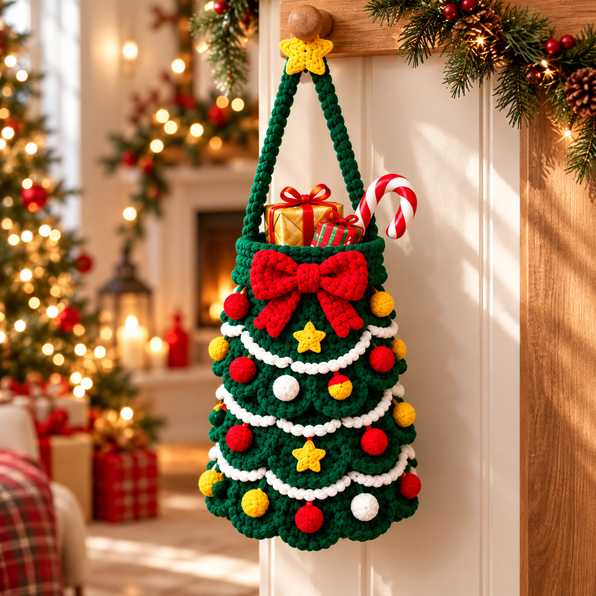 Christmas Gift Basket Crochet Pattern PDF | 4 Santa Reindeer Snowman Tree Bags
