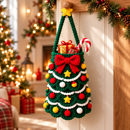 Christmas Gift Basket Crochet Pattern PDF | 4 Santa Reindeer Snowman Tree Bags