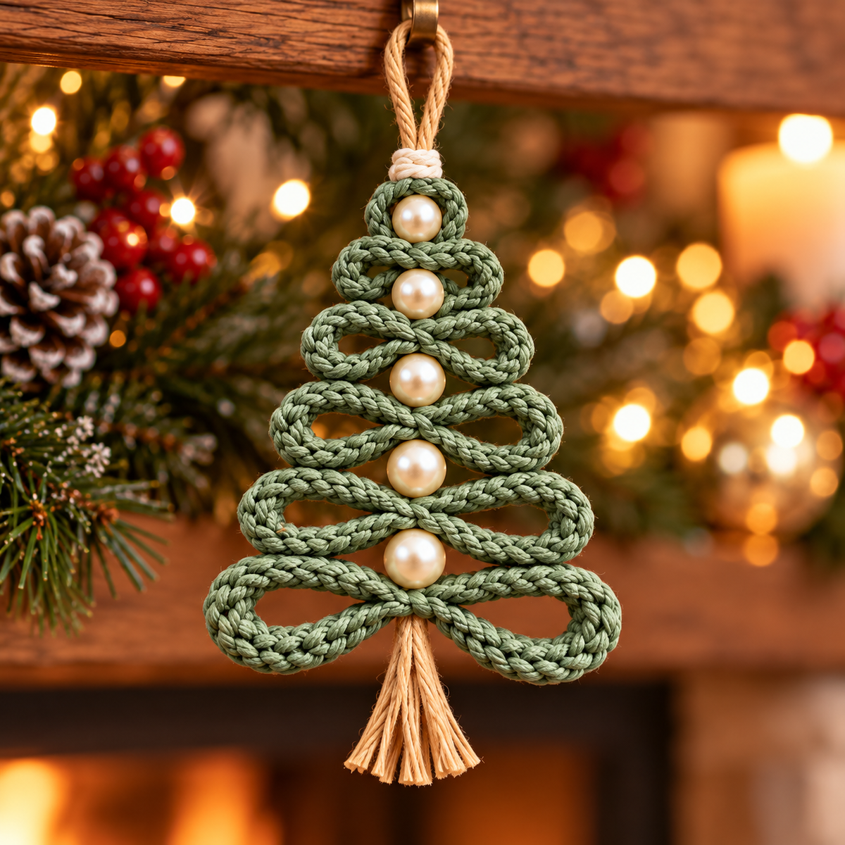 Loop Christmas Tree Ornament Crochet Pattern PDF | Pearl Bead Holiday Decor