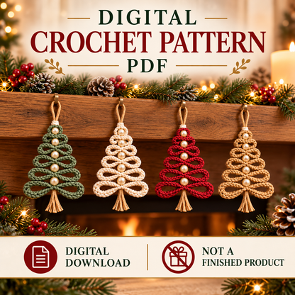 Loop Christmas Tree Ornament Crochet Pattern PDF | Pearl Bead Holiday Decor