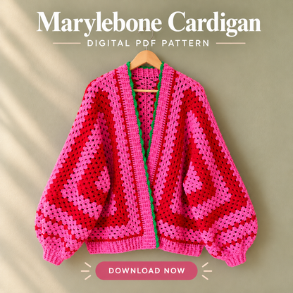 Marylebone Hexagon Crochet Cardigan Pattern PDF | Balloon Sleeve Sweater
