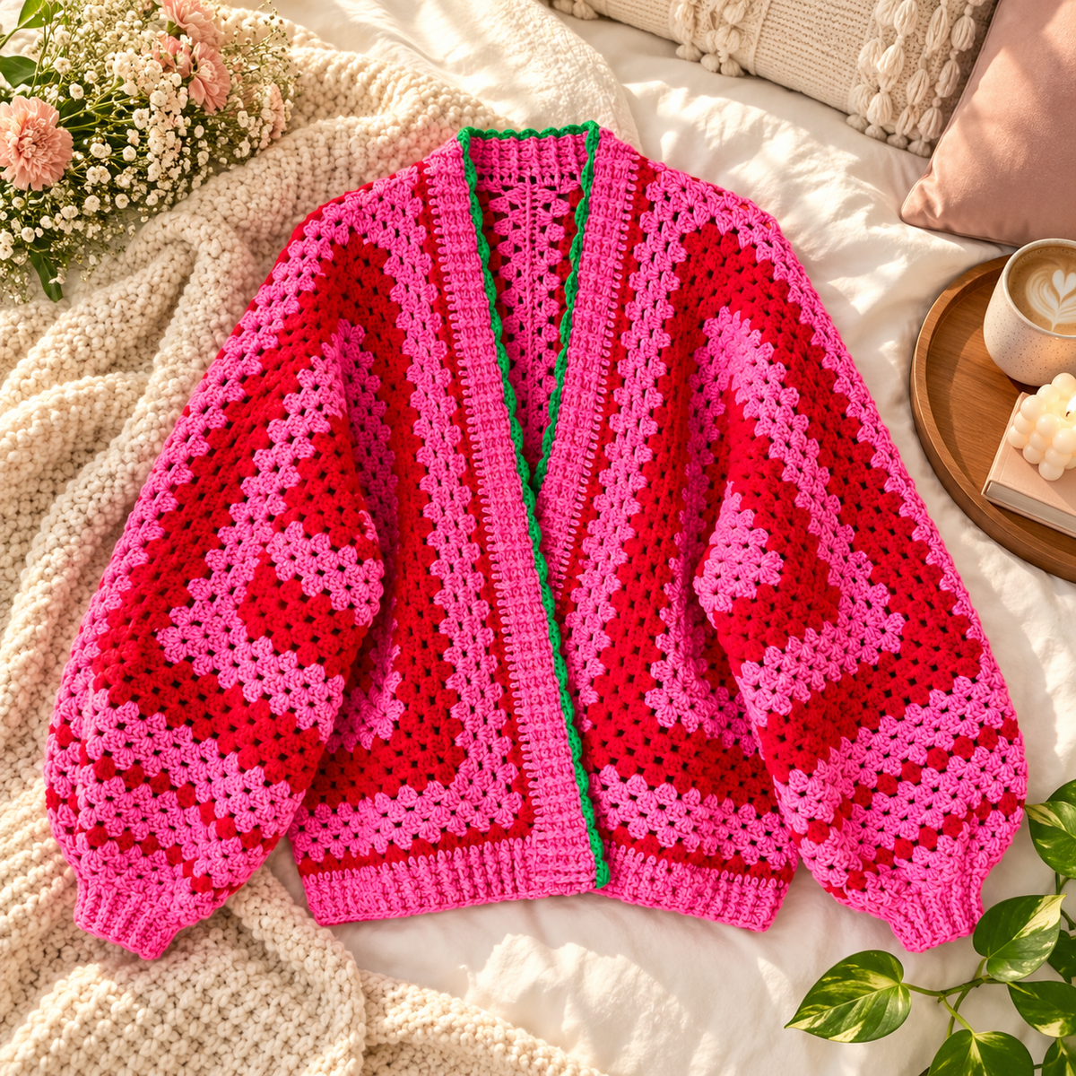 Marylebone Hexagon Crochet Cardigan Pattern PDF | Balloon Sleeve Sweater