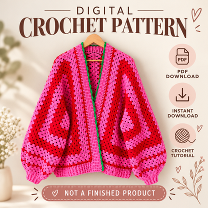 Marylebone Hexagon Crochet Cardigan Pattern PDF | Balloon Sleeve Sweater