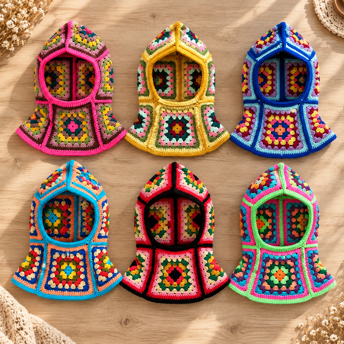 Granny Square Balaclava Crochet Pattern PDF | Colorful Hood for Adults