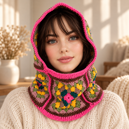 Granny Square Balaclava Crochet Pattern PDF | Colorful Hood for Adults