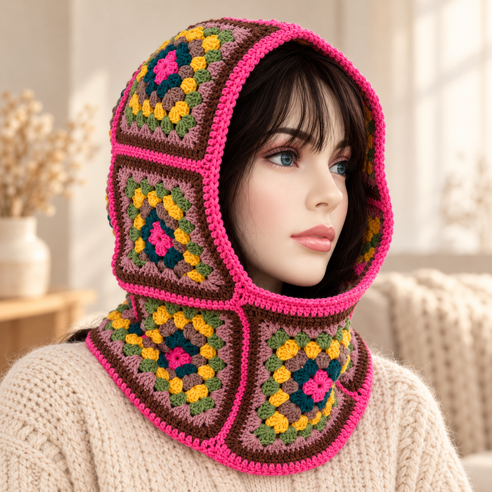 Granny Square Balaclava Crochet Pattern PDF | Colorful Hood for Adults
