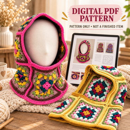 Granny Square Balaclava Crochet Pattern PDF | Colorful Hood for Adults
