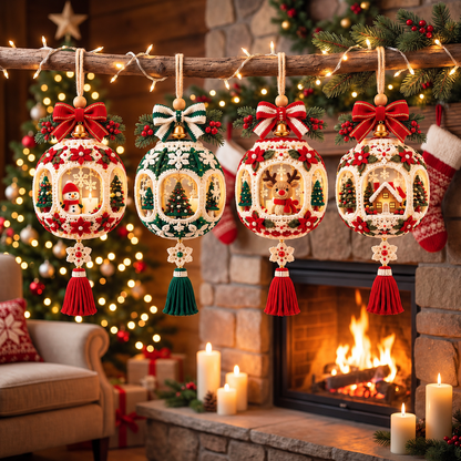 Christmas Window Bauble Crochet Pattern PDF | 4 Mini Lantern Ornaments
