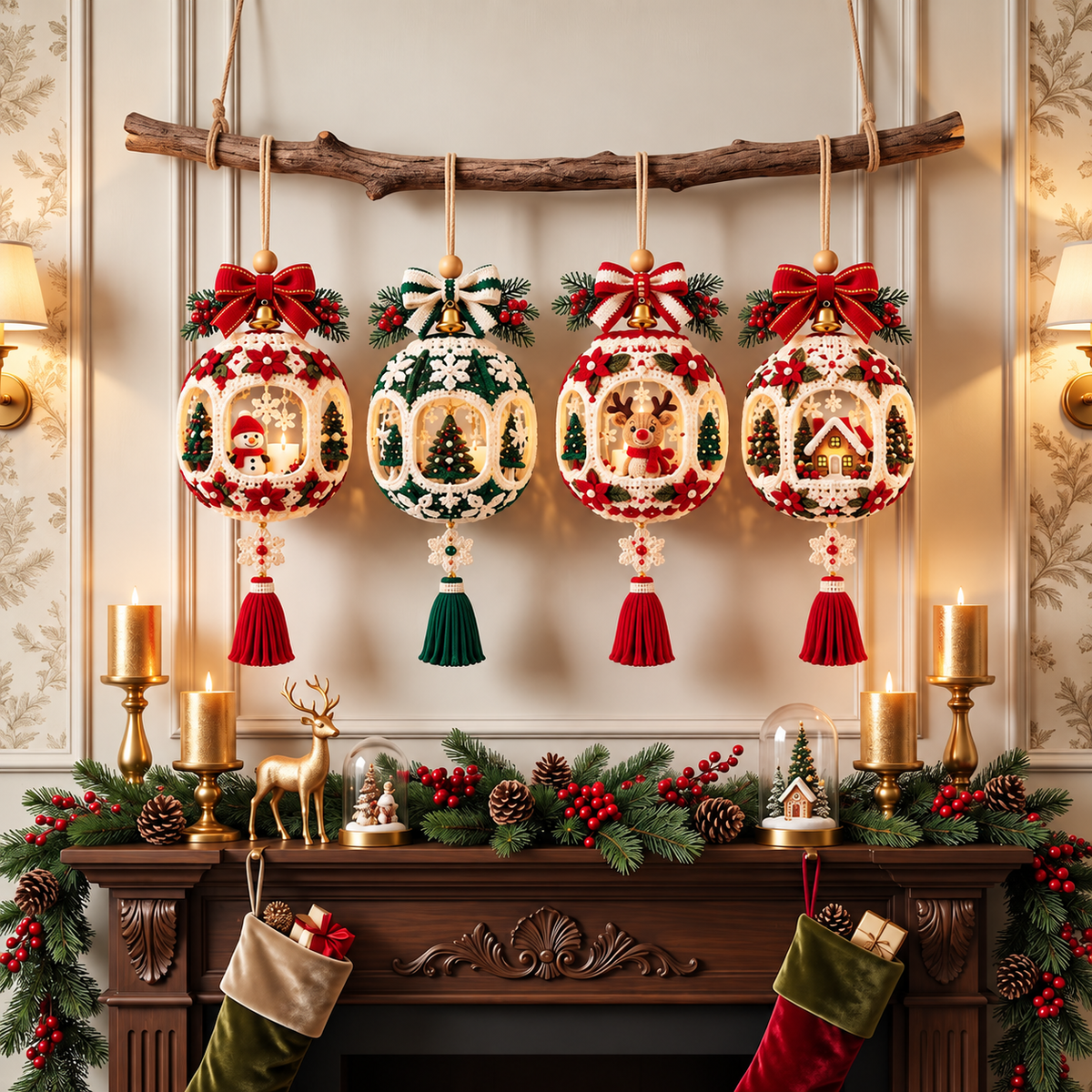 Christmas Window Bauble Crochet Pattern PDF | 4 Mini Lantern Ornaments