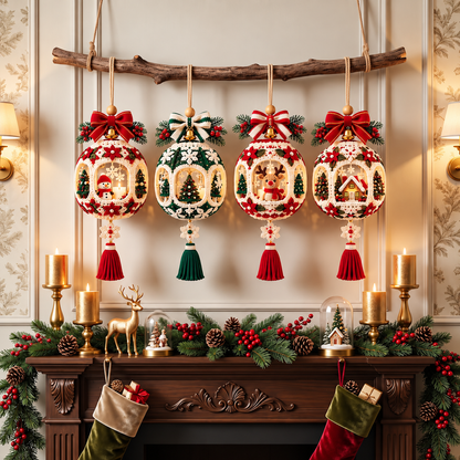 Christmas Window Bauble Crochet Pattern PDF | 4 Mini Lantern Ornaments