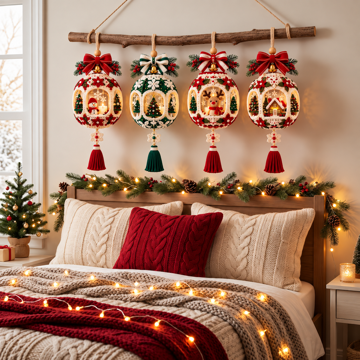 Christmas Window Bauble Crochet Pattern PDF | 4 Mini Lantern Ornaments