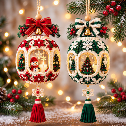Christmas Window Bauble Crochet Pattern PDF | 4 Mini Lantern Ornaments