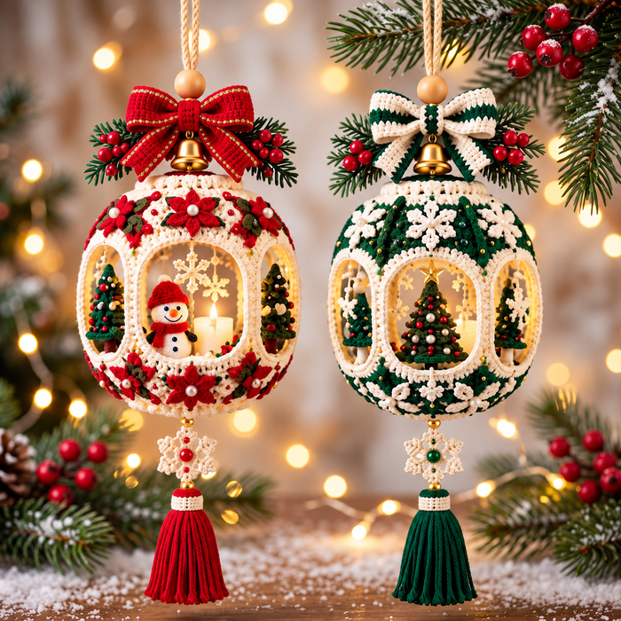 Christmas Window Bauble Crochet Pattern PDF | 4 Mini Lantern Ornaments