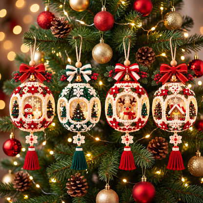Christmas Window Bauble Crochet Pattern PDF | 4 Mini Lantern Ornaments