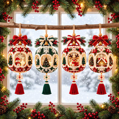 Christmas Window Bauble Crochet Pattern PDF | 4 Mini Lantern Ornaments