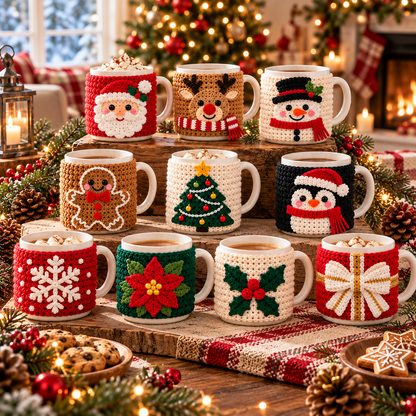 Christmas Mug Cozy Crochet Pattern Bundle PDF | 10 Holiday Designs