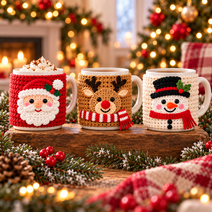 Christmas Mug Cozy Crochet Pattern Bundle PDF | 10 Holiday Designs