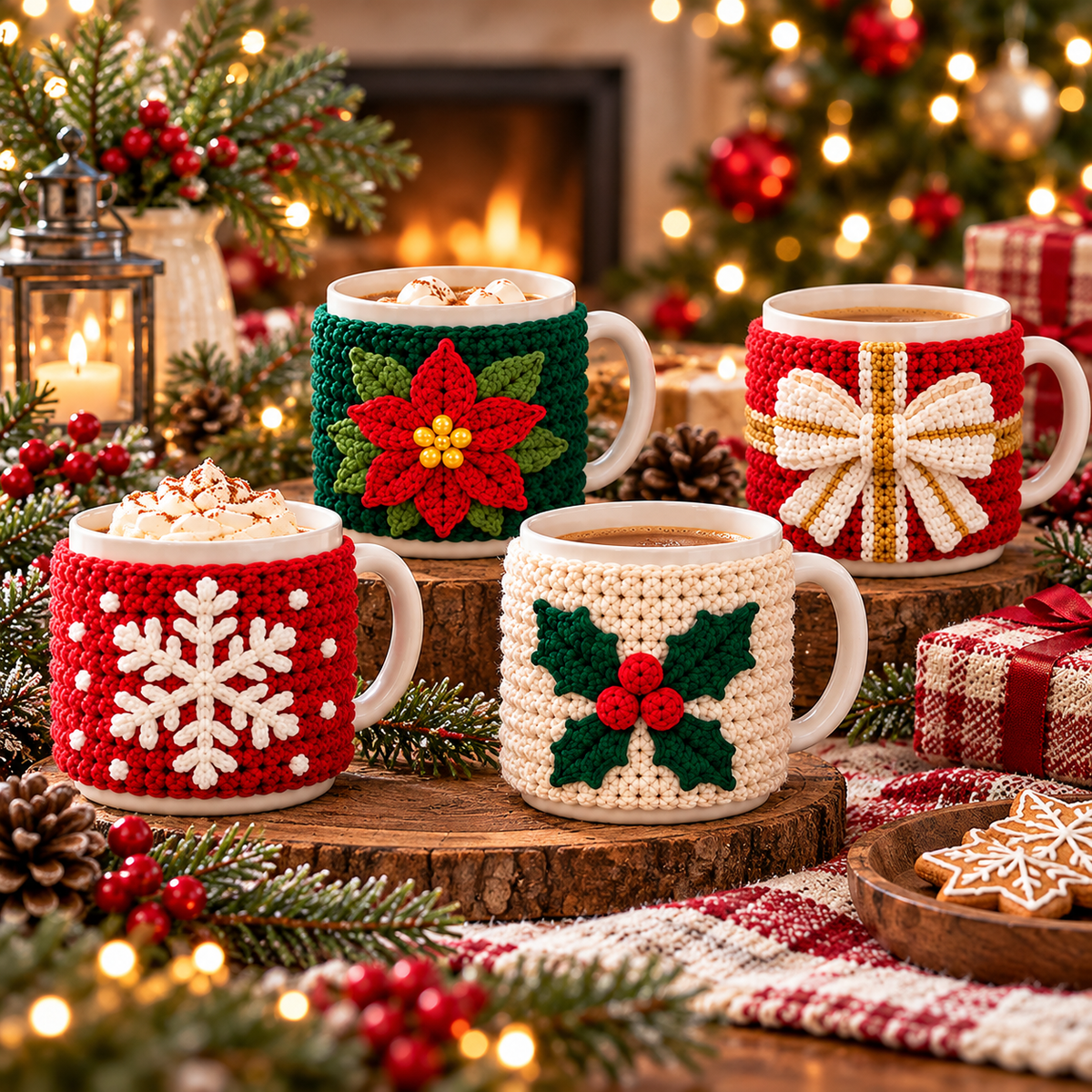 Christmas Mug Cozy Crochet Pattern Bundle PDF | 10 Holiday Designs