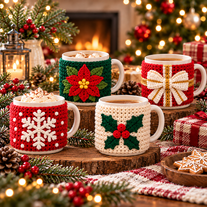 Christmas Mug Cozy Crochet Pattern Bundle PDF | 10 Holiday Designs
