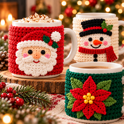 Christmas Mug Cozy Crochet Pattern Bundle PDF | 10 Holiday Designs