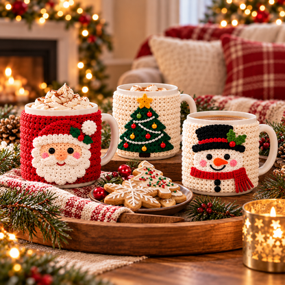 Christmas Mug Cozy Crochet Pattern Bundle PDF | 10 Holiday Designs