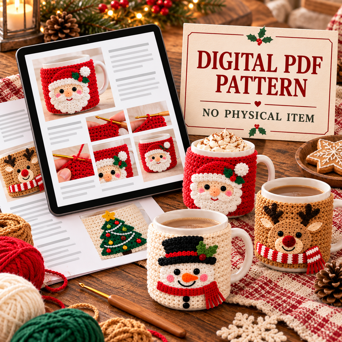 Christmas Mug Cozy Crochet Pattern Bundle PDF | 10 Holiday Designs