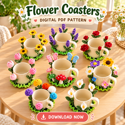 10+ Flower Coaster Crochet Pattern PDF | Sunflower & Rose Coasters