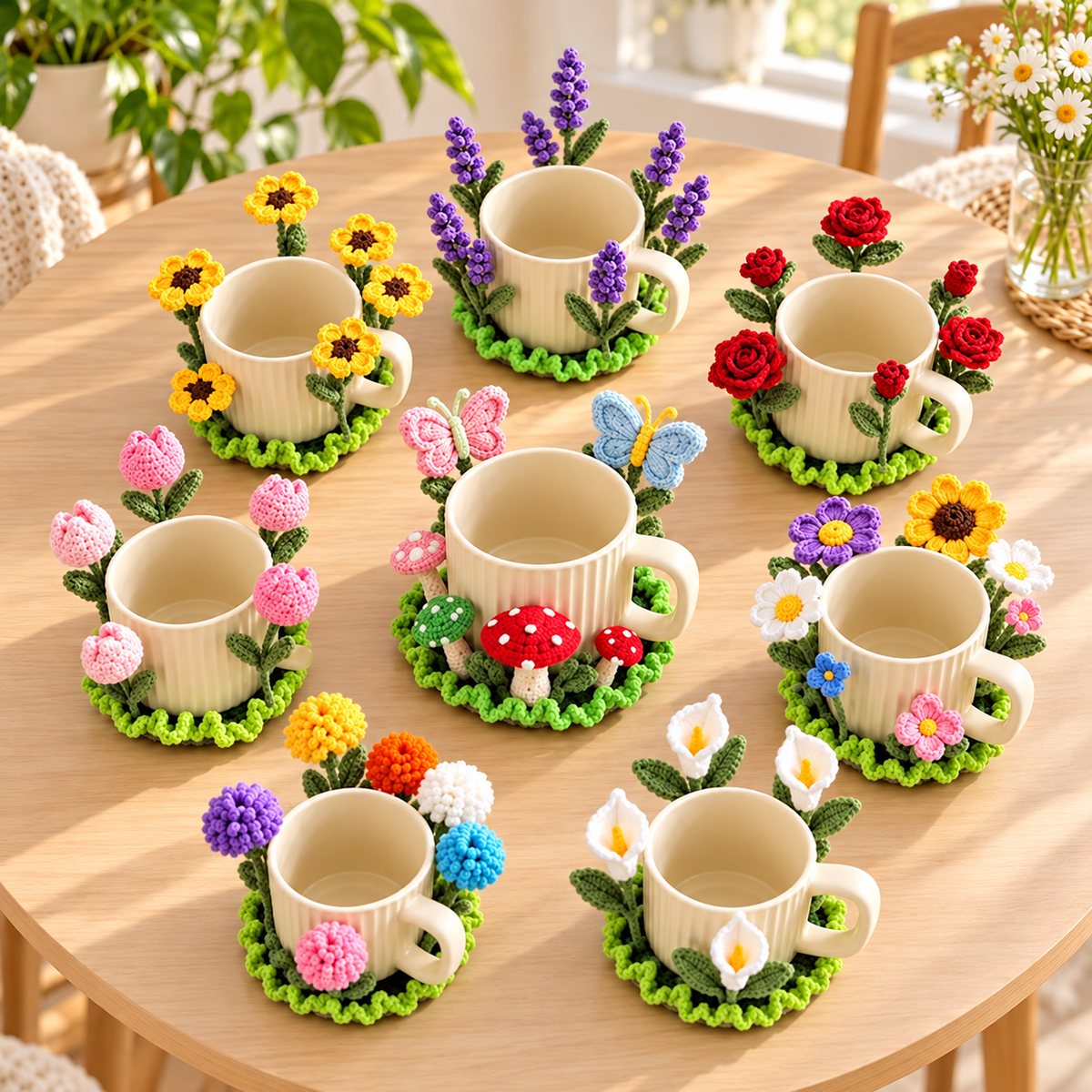 10+ Flower Coaster Crochet Pattern PDF | Sunflower & Rose Coasters
