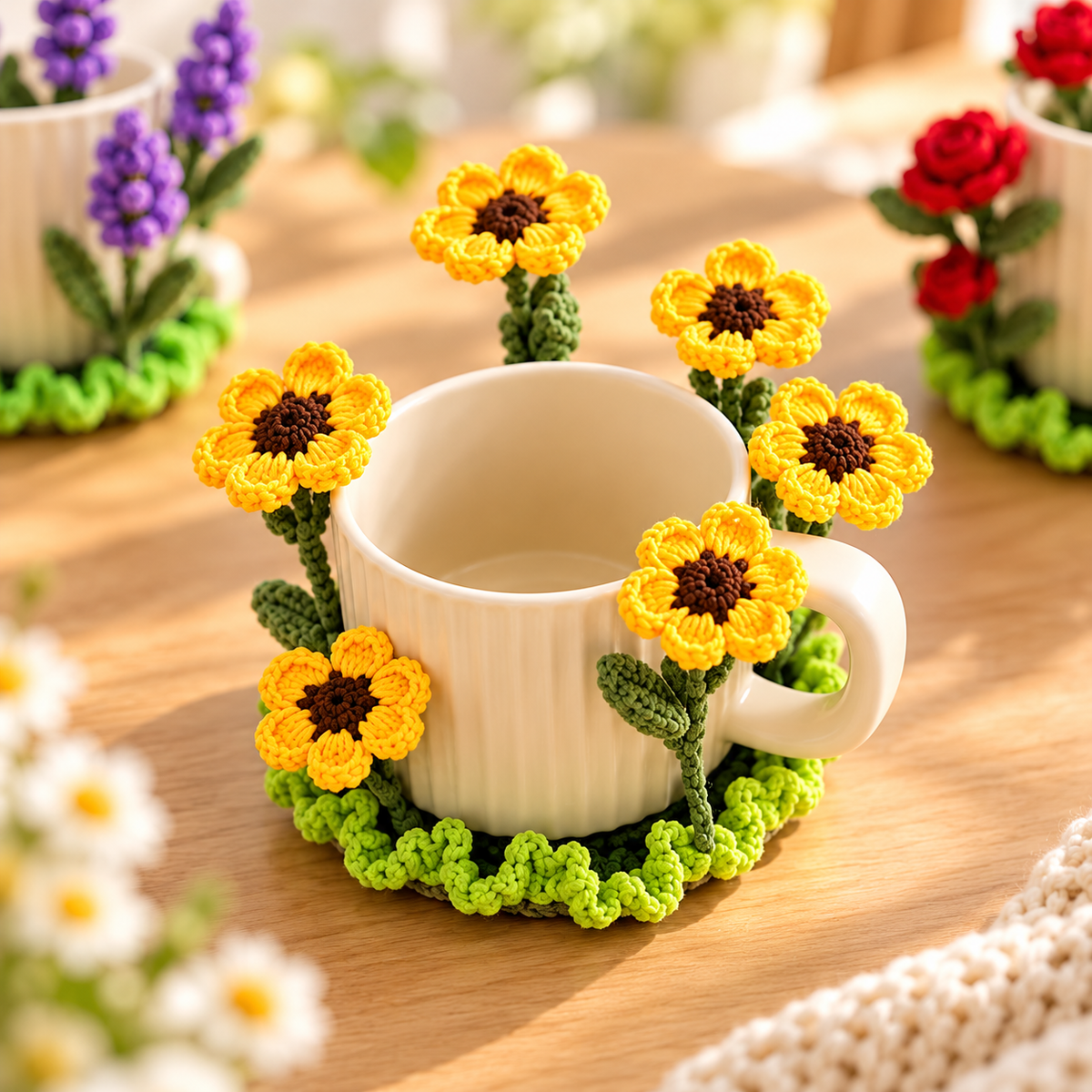 10+ Flower Coaster Crochet Pattern PDF | Sunflower & Rose Coasters