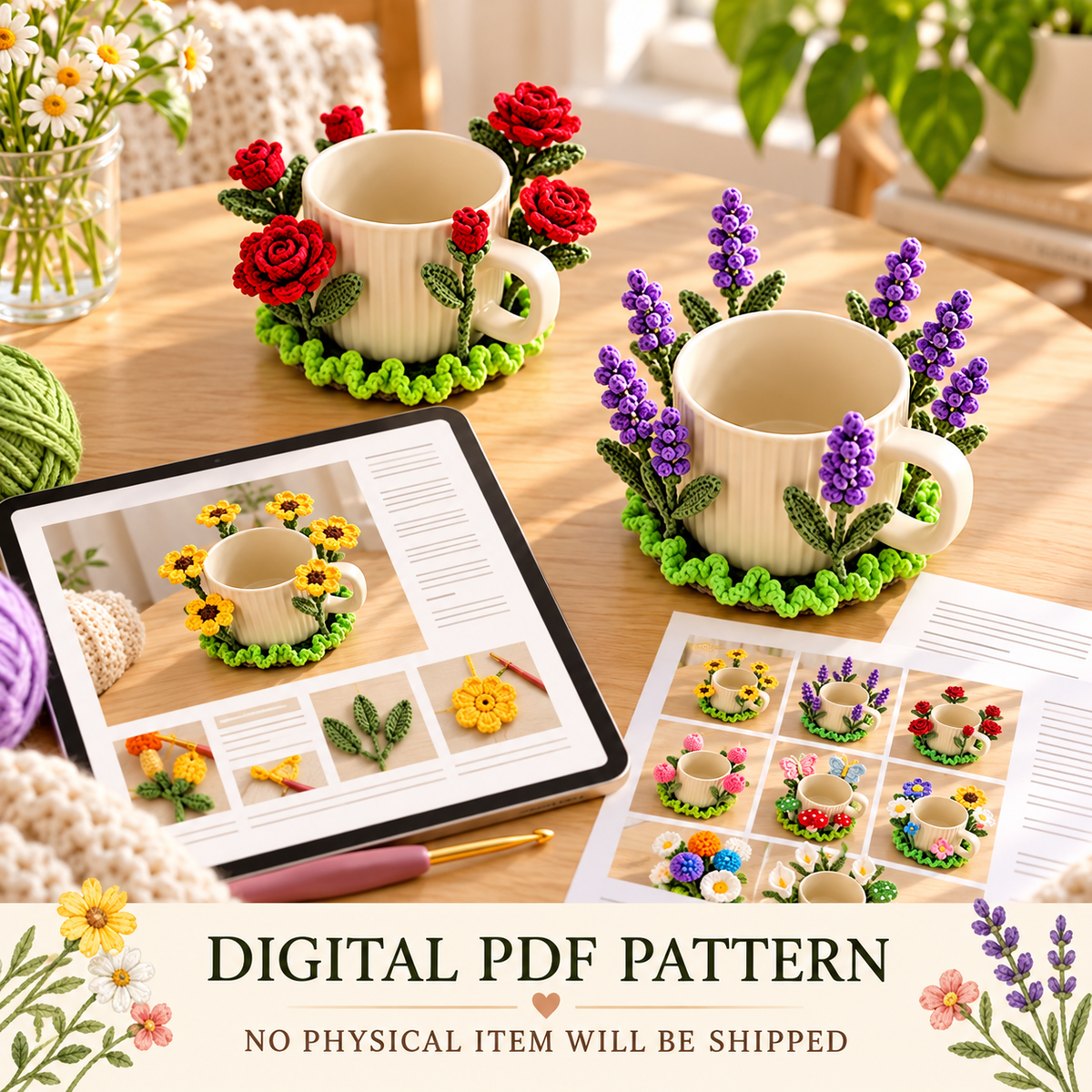 10+ Flower Coaster Crochet Pattern PDF | Sunflower & Rose Coasters