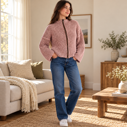 Ribbed Zip-Up Sweater Crochet Pattern PDF | Made-to-Measure Mock Neck