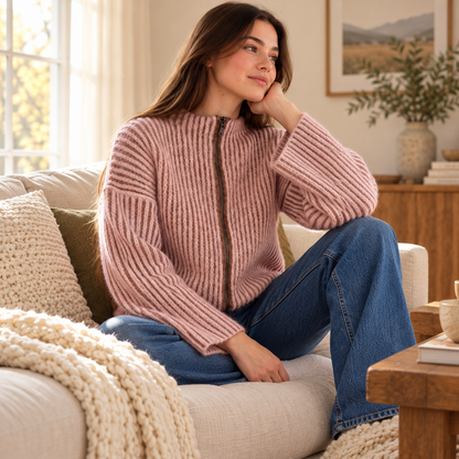 Ribbed Zip-Up Sweater Crochet Pattern PDF | Made-to-Measure Mock Neck