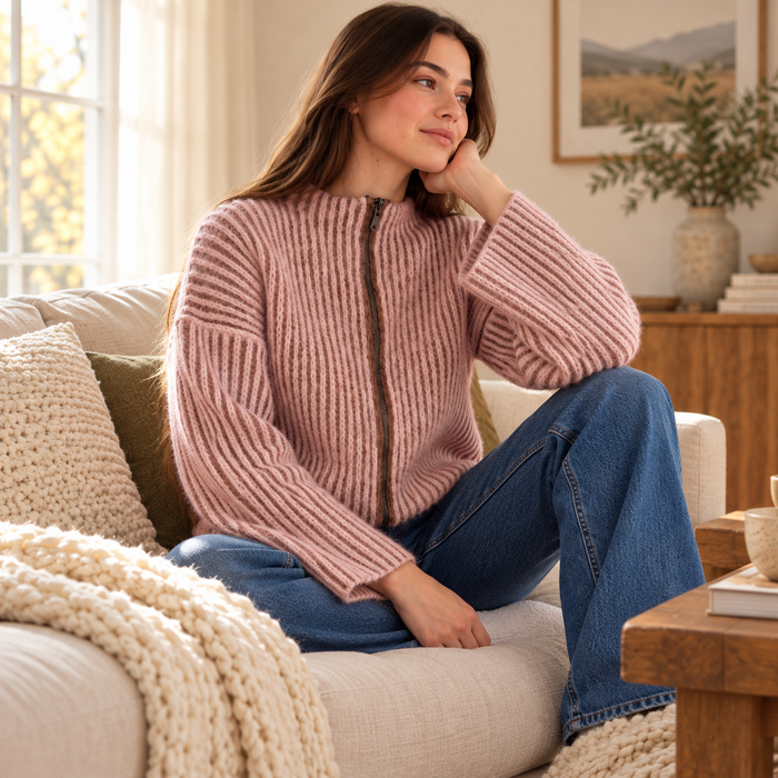 Ribbed Zip-Up Sweater Crochet Pattern PDF | Made-to-Measure Mock Neck