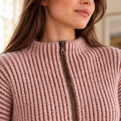 Ribbed Zip-Up Sweater Crochet Pattern PDF | Made-to-Measure Mock Neck