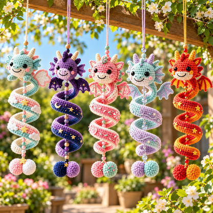 5-in-1 Crochet Dragon Spiral Hanging Pattern PDF | Fantasy Ornament Bundle